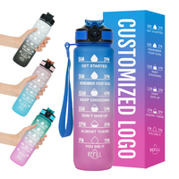 Vente en gros de gobelets en plastique de 900ml avec logo personnalisé bouteille d'eau de motivation avec marqueur de temps
