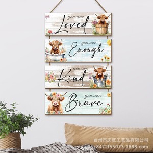 Panneau mural rectangulaire en bois avec motif Vache des Highlands, Décoration murale style campagnard américain pour la maison, pour salon et chambre - Product Image 1