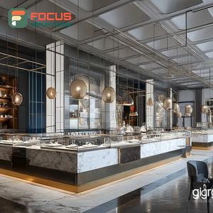 Vitrine à bijoux moderne avec cadre en bois, comptoir de magasin, armoire à bijoux - Product Image 1