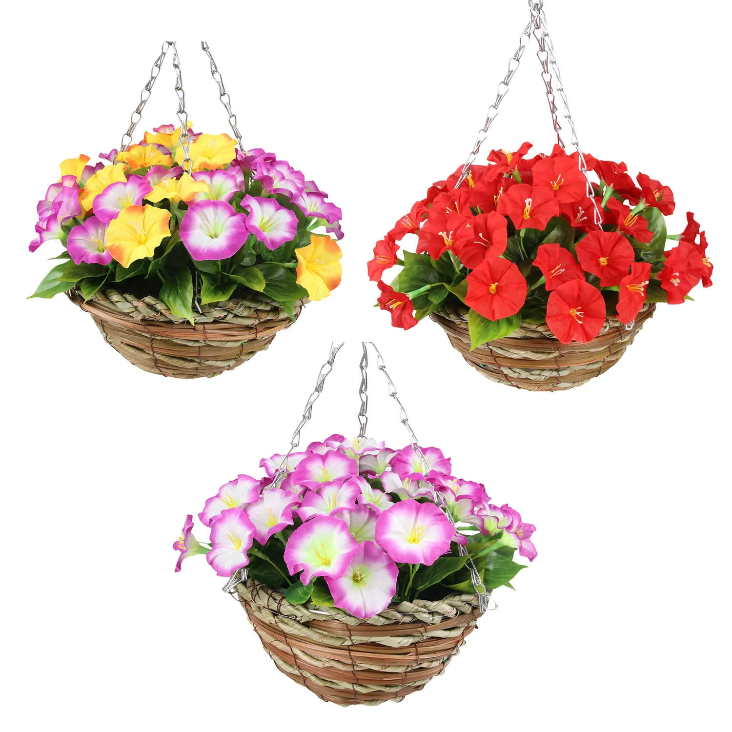 Wholesale faux morning glory arrangements artificial flower hanging baskets for garden home wedding decor