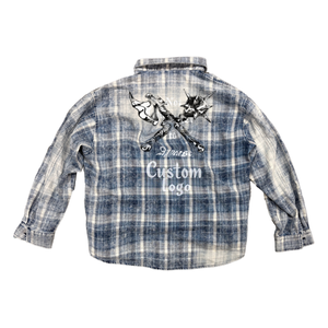 Custom Made Unisex Woven Black <strong>White</strong> Checked <strong>Flannel</strong> All Over Rhinestone Oversized Button Streetwear Men's Cotton Shirt - Product Image 2