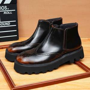 Botas Chelsea de Hombre de Cuero Genuino de Lujo, Charol de Piel de Vacuno, con Suela Gruesa, Punta Redonda Grande, Grabadas, Ligeras y Brillantes - Product Image 2