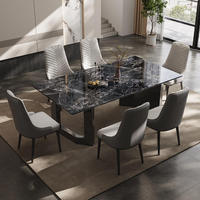 Ensemble de salle à manger de luxe italien avec 6 chaises, plateau de table en marbre blanc, mobilier de salle à manger pour hôtels et villas