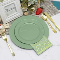 Paquete de 50 Platos Desechables Ecológicos Libres de BPA, Color Verde Salvia, 25 Platos para Cena (10.25 Pulgadas), 25 Platos para Postre/Ensalada (7.5 Pulgadas), para Eventos Escolares