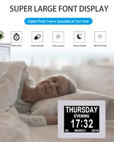 Pros Desktop Dinding 8 Inci Jam Alarm Digital Jam Dementia HD Penuh Kalender Hari Tanggal Jam Elektronik Waktu Digital