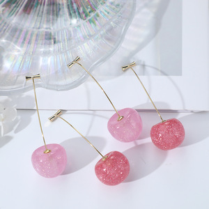 ต่างหูห้อยชุบทอง18K สำหรับผู้หญิงจี้รูปเชอร์รี่สุดอินเทรนด์เครื่องประดับเครื่องประดับสำหรับผลไม้ - Product Image 4