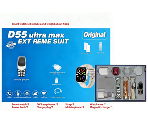 D55 ULTRA <span class=keywords><strong>MAX</strong></span> Original Square 11-en-1 Écouteurs et Montre Connectée avec Fonction d'Appel et Batterie Externe Unisexe - Product Image 4