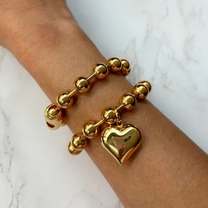 Waterproof Extra <strong>Large</strong> Ball Chain Stainless Steel <strong>Beaded</strong> Stacking <strong>Bracelet</strong>, Chunky Fine Jewelry Bubble Heart Charm <strong>Bracelets</strong> - Product Image 6