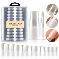 240 PCS Tip Kuku Gel Lembut Transparan Persegi Ekstra Panjang Pre-Etched Full Cover Half Matte Ekstensi Kuku 12 Ukuran Grosir OEM