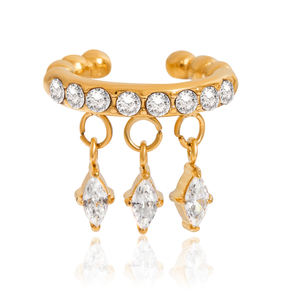 J & D Trendy Exquisite Zircon Ear <span class=keywords><strong>Cuff</strong></span> 18K Chapado en oro Acero inoxidable Moda Dangle White Zirconia Ear <span class=keywords><strong>Cuff</strong></span> - Product Image 1