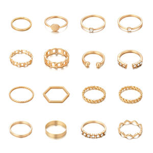 Combinación promocional europea y americana, joyería con personalidad a la moda, anillo de aleación de diamantes dorados, conjunto de 16 piezas, venta al por mayor - Product Image 5