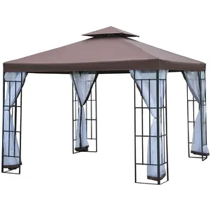 3 x 3 m Outdoor Gazebo Garden Gazebo Party Tent Marquee Double Roof Replacement Canopy Top Cover With Sides