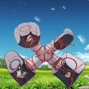 5 1 hợp chất Pet chơi nhà 4 Lều + 1 đường hầm chéo connectable Pop gấp bao vây khung thép thoáng khí nhựa khay cây - Product Image 6
