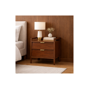 Modern Mid Century 2 Drawer Nightstand, Wooden <b>Bedside</b> Table For Bedroom, Living Room, Home Furniture <b>Storage</b> - Product Image 1