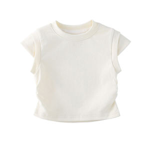 Nieuw geplooide design zachte op maat gemaakte patroon effen multi-kleur 95% katoen 5% spandex meisjes kinder T-shirt - Product Image 2