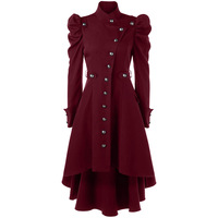 Vente chaude médiéval Vintage col debout coupe ajustée Style britannique mi-long manteau pour femmes