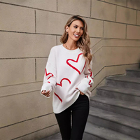 Personnalisé femmes rouge amour saint valentin tricoté à capuche grand coeur de pêche Jacquard doux Style pulls pour l'hiver