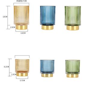 Borde dorado engrosamiento raya Almacenamiento de vidrio portalápices verde <span class=keywords><strong>oscuro</strong></span> ventosas cepillo de maquillaje cubo jarrón de mesa jardinera hidropónica - Product Image 1