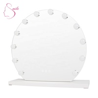 Miroir de maquillage de bureau intelligent 12 ampoules style bois de houx avec lumière LED Miroir sur pied tendance avec logo d'étiquetage