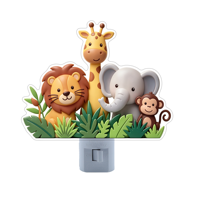 Veilleuse LED en plastique OEM d'usine, animaux de la savane, rotative à 360°, lumière douce et chaude, décor de chambre d'enfant, style dessin animé, taille moyenne