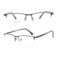 Monturas Ópticas de Titanio para Hombre de Diseño, Media Montura con Forma de Diamante, Venta al por Mayor, Gafas Metálicas para Negocios