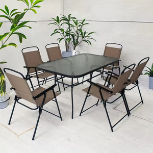 Juego de Muebles de Jardín de Diseño Moderno en Oferta, 8 Piezas, para Exteriores, Balcón, Cafetería, Hotel, Patio, Mesa Rectangular Plegable con Sombrilla y Juego de Sillas - Product Image 3