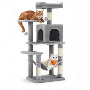 Многофункциональная когтеточка-башня для кошек с гамаком, столбиками для царапания и лежанками для лазания, отдыха и игр - Product Image 1