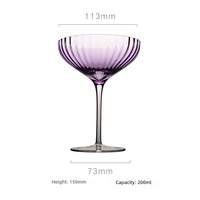 Verre à vin, cocktail ou martini en cristal fait main à longue tige, personnalisé, de luxe, violet rose, pour mariage, style gobelet coupe américain