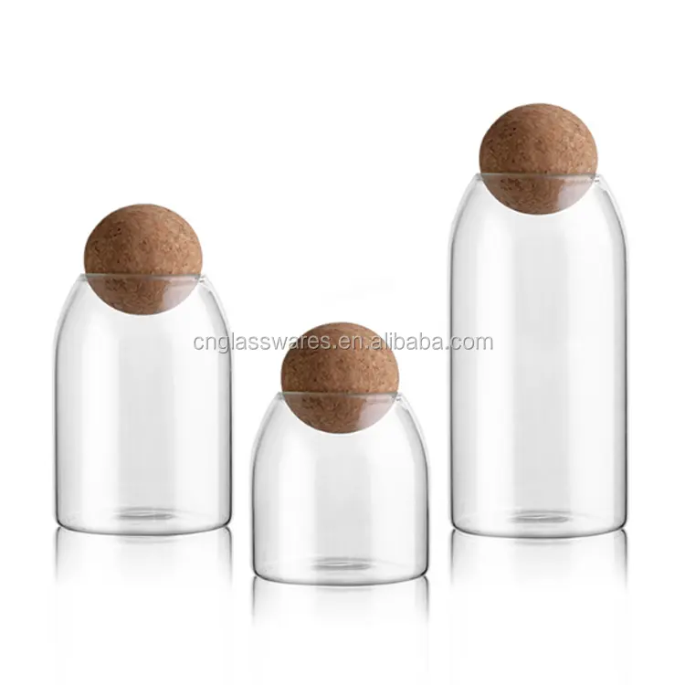 Transparentes Glas Lebensmittel behälter Tank Lagerung Flaschen gläser mit Kork kugel deckel für Bohnen bonbons Tee blatt laden