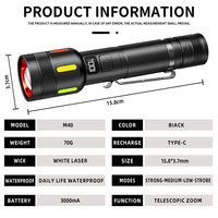 Lampe torche rechargeable en alliage d'aluminium, 4 modes, mini lampe tactique portable avec clip, zoom, étanche IP44, 3000mAh, LED, pour la maison et le camping