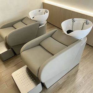 Station de lavage de cheveux ergonomique en gros pour salon, chaises de lavage de cheveux pour salon, lit de lavage en cuir PU avec cuvette en céramique - Product Image 6