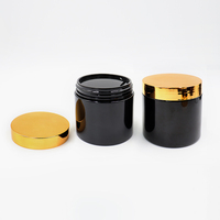 50ml 100mL 120ml 150ml 200ml 250ml Envase cosmético para alimentos Ámbar Negro Pet Tarro de crema cosmética de plástico con tapa dorada