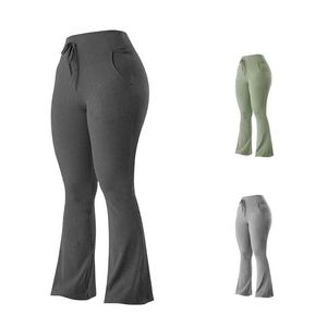 Pantalons de yoga d'entraînement respirants à jambes larges taille mi-haute en tissu autre à carreaux pour femmes grandes tailles - Product Image 1