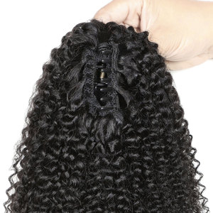 Couleur naturelle <span class=keywords><strong>Afro</strong></span> Kinky Curly Griffe Clip en queue <span class=keywords><strong>de</strong></span> <span class=keywords><strong>cheval</strong></span> Vietnamien Raw Virgin 100% Extension <span class=keywords><strong>de</strong></span> cheveux humains Full Ponytails pour dames - Product Image 3
