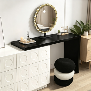 Modern <b>Makeup</b> Vanity Set With White Cabinet And Round <b>Mirror</b> Bedroom Dressing Table Storage Furniture - Product Image 2