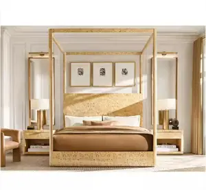 고급 침대 티크 나무 침대 퀸 킹 사이즈 나무 침대 프레임 현대 빌라 홈 호텔 침실 가구 하우스 룸