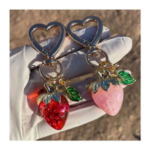 Hot Wholesale Bulk 3D Crystal Strawberry Key Chain Women Girl Bag Charms <b>Keyring</b> Strawberry Crystal Keychain - Product Image 2
