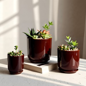 Macetas de Cerámica de Lujo para Interiores, <span class=keywords><strong>Color</strong></span> <span class=keywords><strong>Vino</strong></span> Tinto, para Jardín, Ecológicas, Ligeras, con Orificio de Drenaje, Pequeñas - Product Image 1
