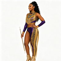 Uniforme de majorette à imprimé léopard violet avec franges scintillantes, costume de danse en spandex métallisé brillant pour la compétition et les défilés
