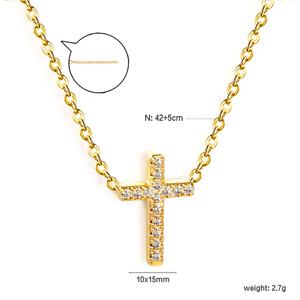 Colliers ras du cou en acier inoxydable plaqué or 18 carats avec pendentif croix religieuse en zircon, bijoux de mode pour femmes, vente en gros, les plus vendus - Product Image 4