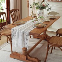 Chemin de table en dentelle blanche de style français, luxe léger, pour décoration de table de mariage ou d'hôtel, nappe longue pour fêtes en cuisine