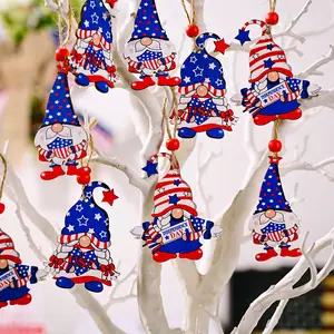Independence Day 9pcs Hanging Gnomes Wooden Pedant 4th July Crafts Pendent Ornaments US Independence Day Decorations