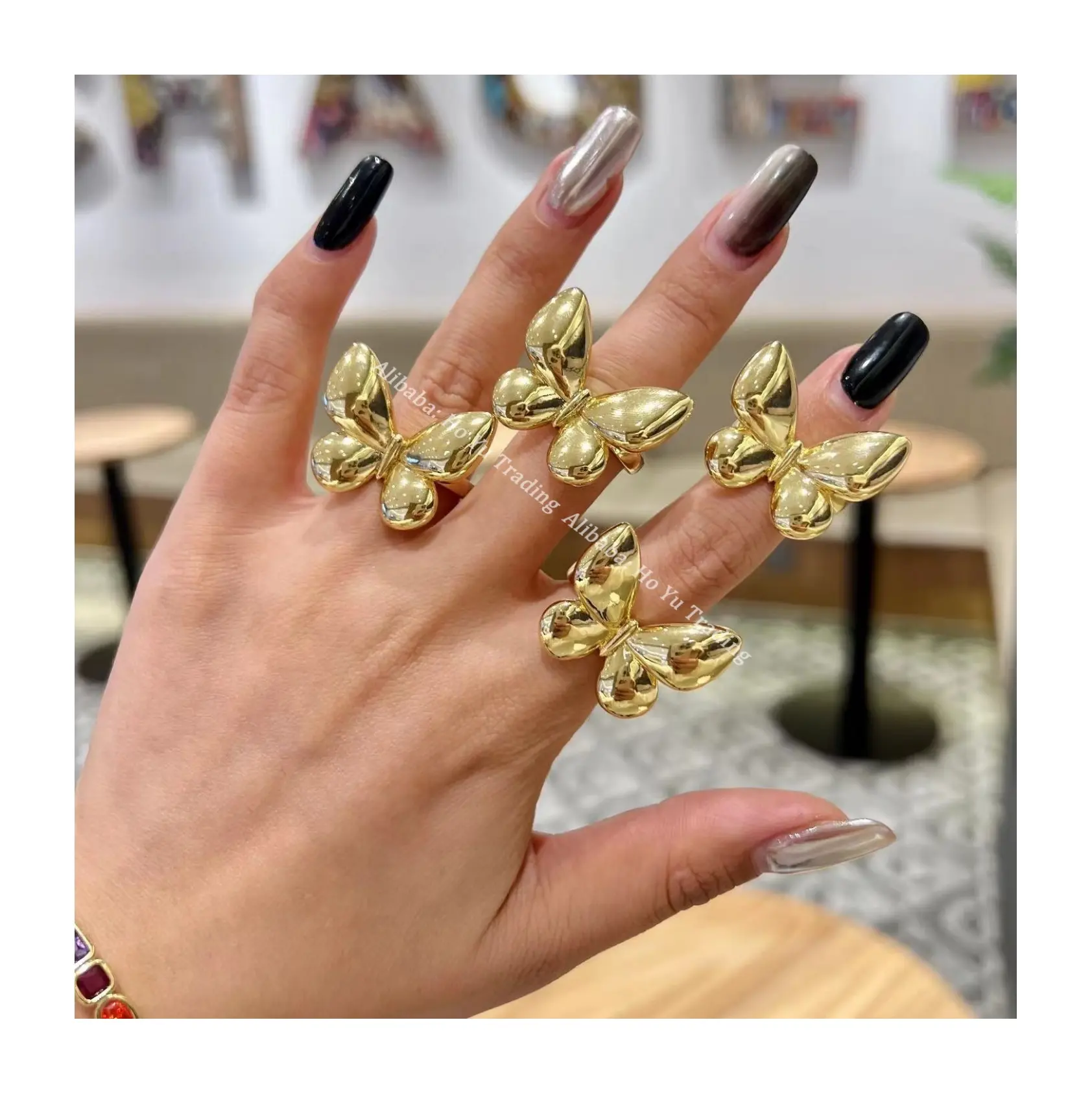 INS Fashion Statement Rings for Couple Women Men Girls Irregular Butterfly Gold Plated Silver Rings for Engagement Party Gifts