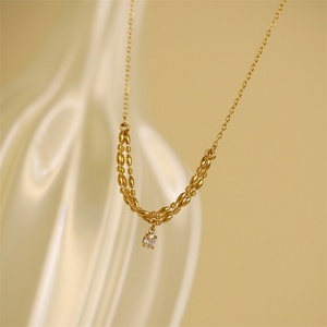 Collar de Cadena con Eslabones Delicados, Chapado en Oro, Acero Inoxidable, con Colgante de Zirconia, Gargantilla para Mujer - Product Image 3