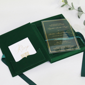 Boîte <span class=keywords><strong>d</strong></span>'<span class=keywords><strong>invitation</strong></span> de mariage en velours vert pour baptême, <span class=keywords><strong>carte</strong></span> <span class=keywords><strong>d</strong></span>'<span class=keywords><strong>invitation</strong></span> en acrylique transparent en plexiglas - Product Image 2