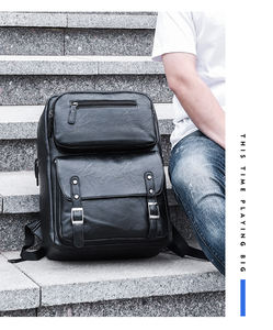 Sac à dos en PU imperméable personnalisé, grande capacité, décontracté, pour les voyages d'affaires, sac pour ordinateur portable pour hommes et femmes, sac d'école à fermeture éclair, lettre - Product Image 5