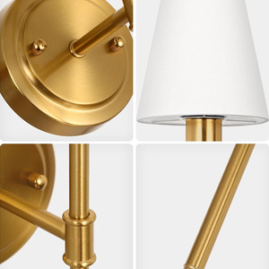 European Style <b>Wall</b> Lamp Copper Body White Shade LED <b>Light</b> Source <b>Wall</b> Mounted For Bedroom Living Room Reading Decor - Product Image 4