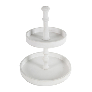 Two-Tiered Round Wooden Tray White 11.8x15.4 <b>Beverage</b> <b>Serving</b> <b>Set</b> - Product Image 2