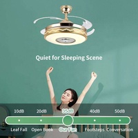 Ventilateurs de plafond LED avec lumière et télécommande, rétractables, musique, gradation, 3CCT, moteur BLDC réversible, 4 pales pour chambre à coucher/salon