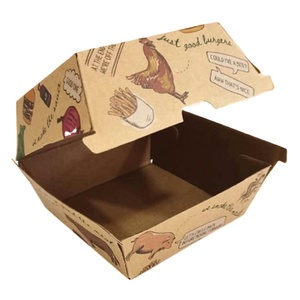 Clamshell Disposable Kraft Paper Food Grade Fast Food Delivery Pak Graffiti Burger Box Package